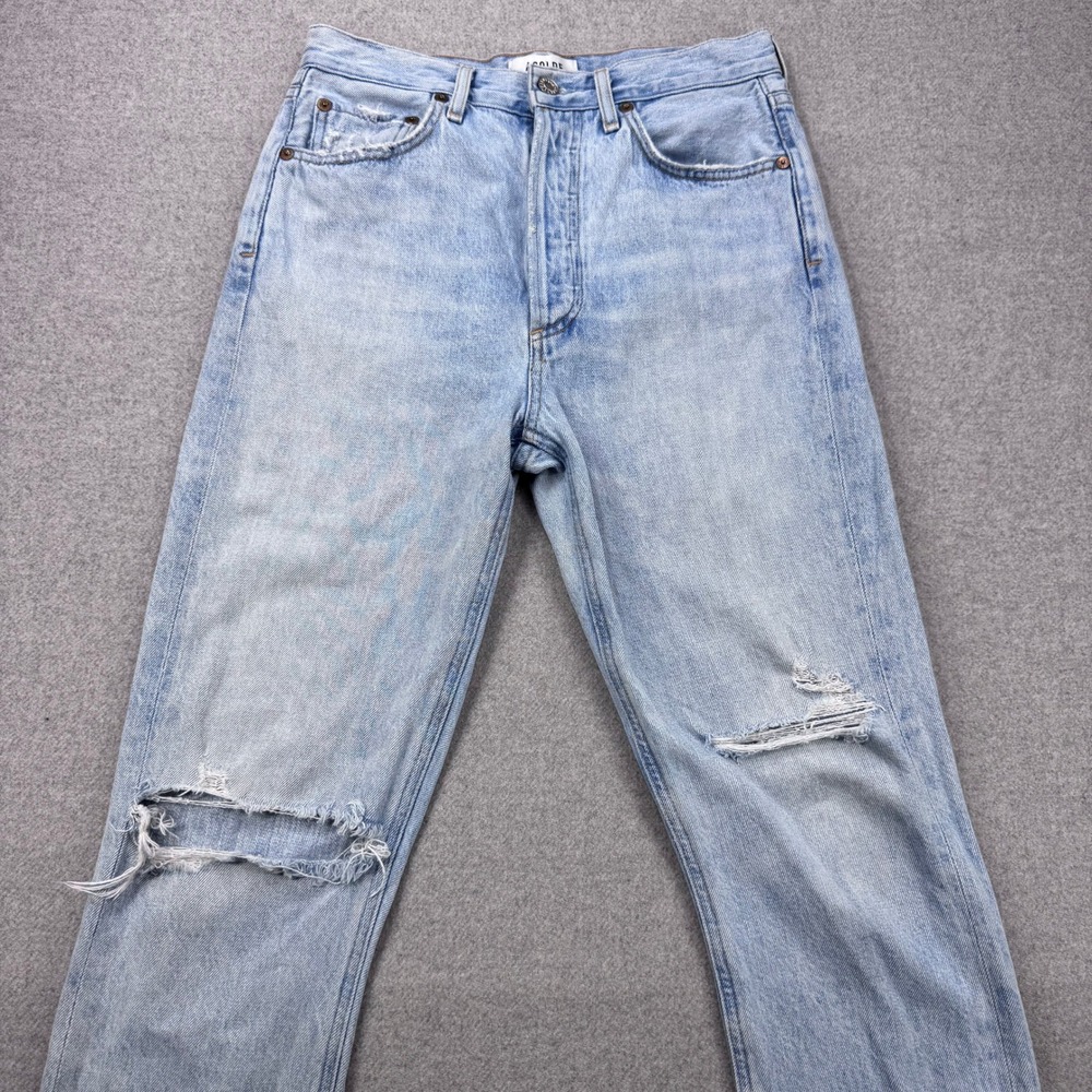 AGOLDE Riley High Rise Straight Leg Distressed Jeans Light Wash Button Fly Sz 26 - Picture 2 of 12